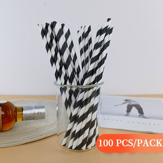 Byujiro 100 Pack Paper Straws Disposable Striped Drinking Straws Eco-Friendly Compostable Straws for Parties, Weddings & Everyday Use