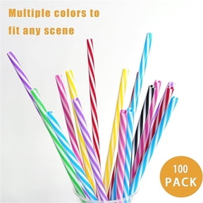 Byujiro 100 Pack Striped Plastic Straws Disposable Thickened Straight Drinking Straws, Colorful Twist Design, for Cold Drinks, Parties, Cafes & Daily Use