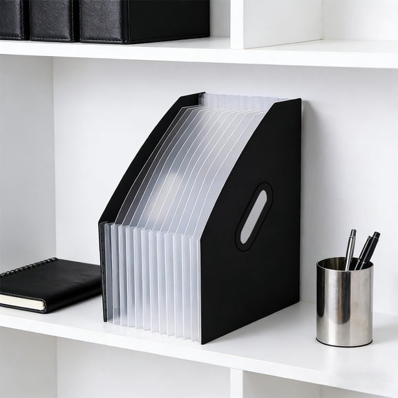 Byujiro 13-Pocket Expandable Accordion File Folder, Retractable Desktop Standing Document Organizer with Side Carry Cutout, Portable Paper Sorter for Office Invoices, Student Exam Papers, Receipts