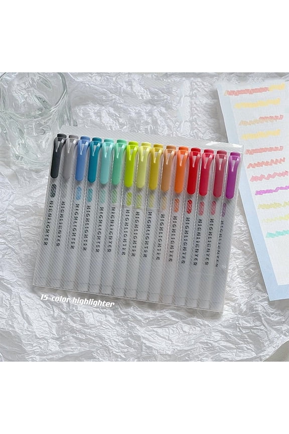 15-Color Dual-Tip Highlighter Set, No Bleed, Pastel & Bright Shades, Chisel & Fine Tips, Ideal for Students, Note-Taking, Journaling & Highlighting
