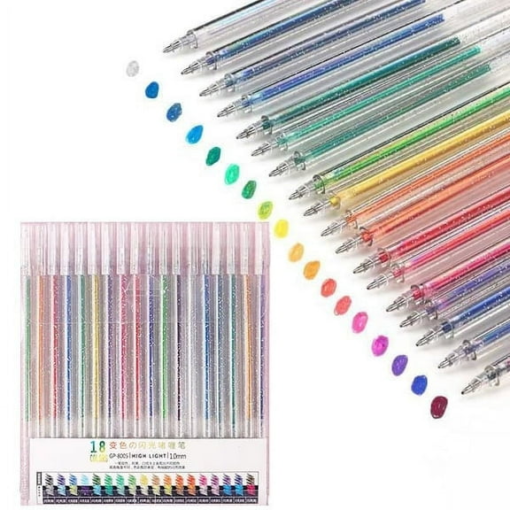 Byujiro 18-Color Glitter Gel Pen Set Shimmering Metallic Sparkle Pens Fine Point Pens for Journaling, Doodling, Scrapbooking, Art Projects & Card Making