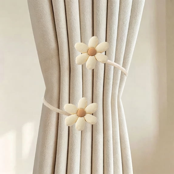 Byujiro 2 Pack Flower Shaped Twist Curtain Tie Backs, Flexible Bendable Drape Binding Straps, Cute Floral Window Curtain Holdback Rings, Reusable No Punch Curtain Organizer Clips