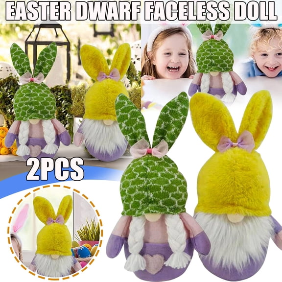 Byujiro 2-Piece Easter Gnome Plush Decor Set Whimsical Spring Accents for Tabletop, Tiered Tray, Mantel, Easter Party & Home Decoe, Soft Cuddly Ornaments