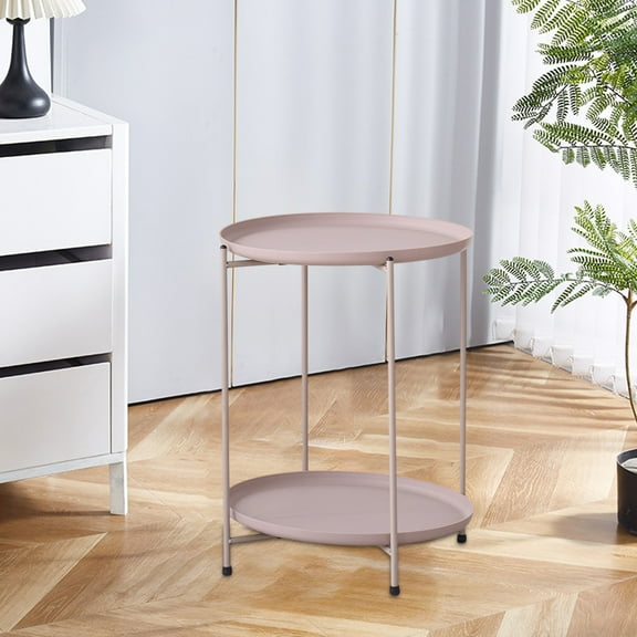 Byujiro 2-Tier Round Side Table Small Tea Table Iron Sofa Side Table High Strength Plastic Small Corner Table Modern Concise Living Room Bedroom Small Round Table