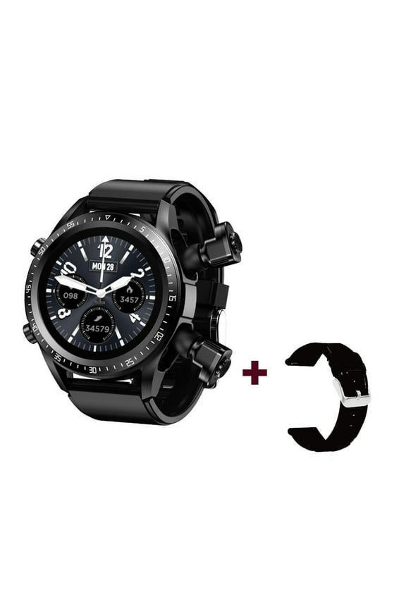 2-in-1 Smart Watch with Wireless Earbuds, Round Fitness Watch with Pedometer, Calories, Sleep Monitor, Stress Monitor for IOS and Android