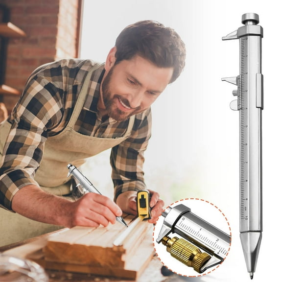 Byujiro 2-in-1 Vernier Caliper Ballpoint Pen Multifunctional Tool with Built-in Ruler, 0-10cm Scale, Ideal for Engineers, Woodworkers, DIY Projects & Everyday Writing