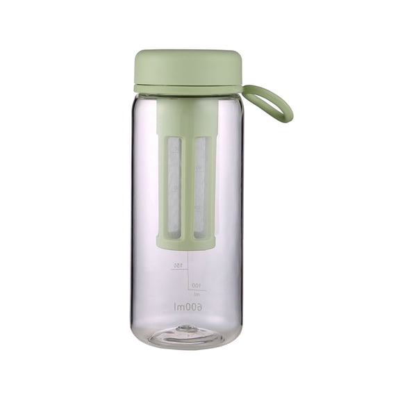 Byujiro 20 Oz Clear Sports Water Bottle with Removable Tea Infuser, Heat Resistant Portable Drinking Vessel with Carry Loop & Scale Mark, Leakproof Reusable Cup for Tea, Fruit Drinks, Gym, Office