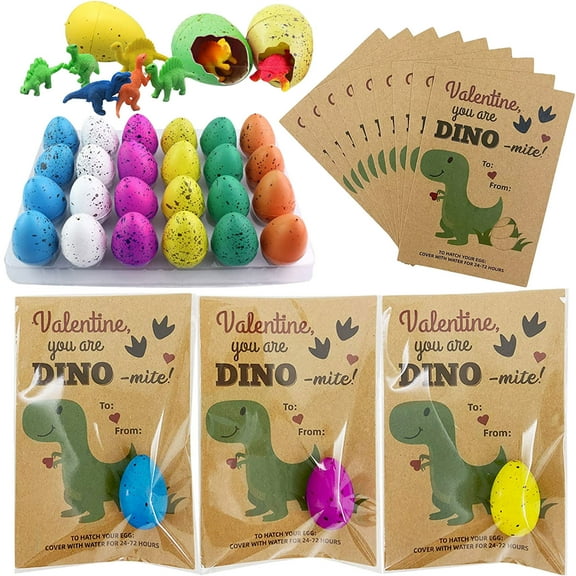 Byujiro 24PCS Easter Dinosaur Egg Hatching Cards Magic Growing Dino Egg Greeting Cards, Fun Kids Easter Basket Stuffers, Party Favors, Classroom Prizes & Spring Holiday Surprise Gifts