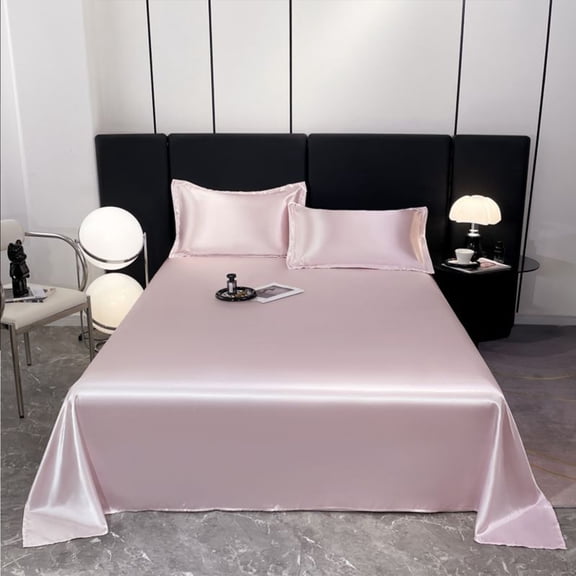 Byujiro 3-Piece Cooling Satin Sheet Set Ice Silk Flat Sheet & Pillowcase Silky Smooth Bedding, Wrinkle Resistant, Machine Washable