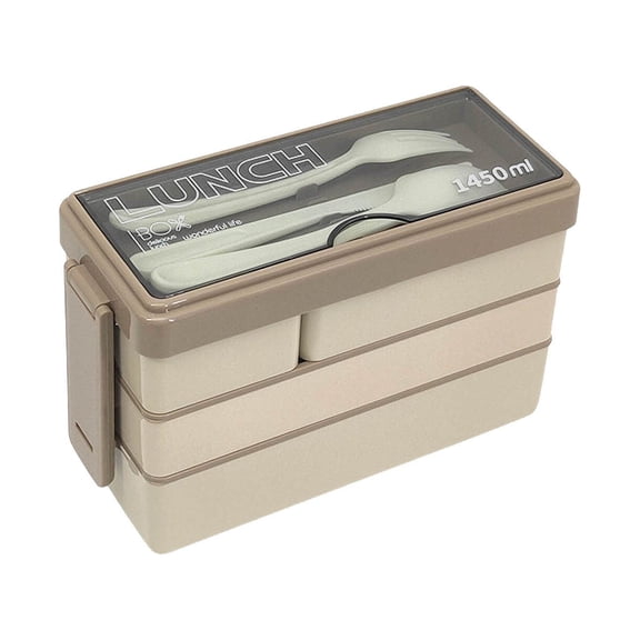 Byujiro 3-Tier Stackable Divided Plastic Bento Lunch Box 49.3oz Large Capacity Microwave Safe Meal Container with Built-In Spoon & Fork, Portable Food Carrier for Office Workers, School Students