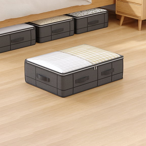 Byujiro 30L Under Bed Clothes Storage Box Flat Foldable Fabric Organizer Bin with Clear Visual Window, Double Zipper & Handles, Dustproof Low Profile Container for Seasonal Garments, Bedding Linens