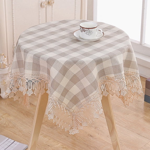 Byujiro 35" Cotton Linen Tablecloth Lace Trimmed Dustproof Cover Seasonal Decorative Table Topper for Round/Square Tables, Coffee Tables & Home Decor