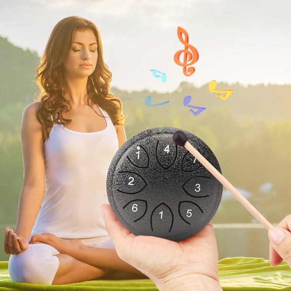 Byujiro 4.5 Inch 8-Note Handpan Steel Tongue Drum C Key Hand Pan for Yoga & Stress Relief, Musical Instrument Gift for Adults & Kids