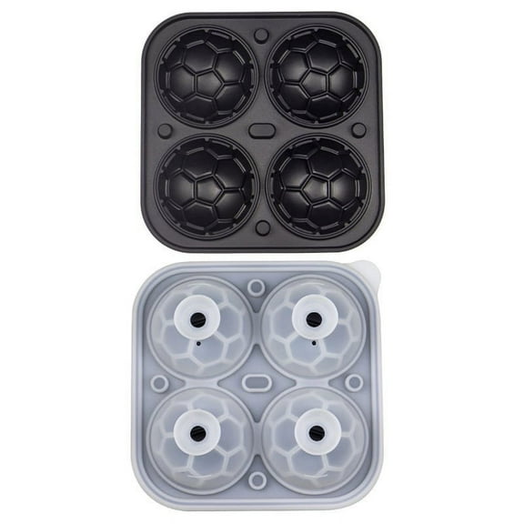 Byujiro 4-Cavity Soccer Ball Shaped Silicone Ice Ball Mold for Whiskey, Cocktails, Bourbon & Beverage Chilling