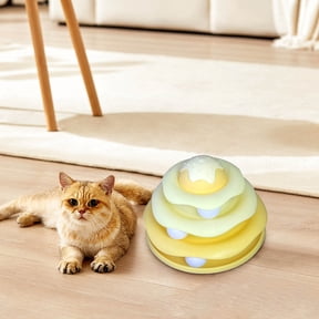 Byujiro 4-Layer Track Roller Cat Turntable Toy, Stacked Spiral Track Interactive Puzzle Ball Toy for Indoor Kittens