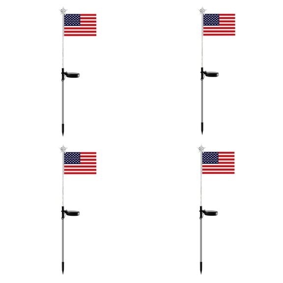 Byujiro 4 Pack Solar Flag Stake Light LED American Flag Pathway Light, Waterproof Independence Day Ground Light for Lawn, Garden, Patio, Yard & Holiday Night Decor