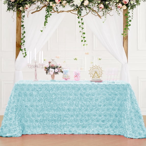 Byujiro 47" 3D Rose Floral Tablecloth Textured Petal Fabric Table Cover Elegant Decorative Table Cloth for Wedding, Cake Table, Sign-In Table, Banquet, Party & Hotel Events