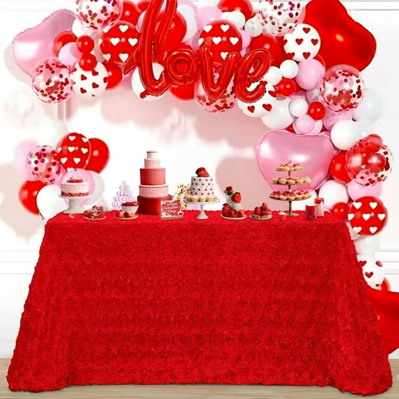 Byujiro 47" 3D Rose Floral Tablecloth Textured Petal Fabric Table Cover Elegant Decorative Table Cloth for Wedding, Cake Table, Sign-In Table, Banquet, Party & Hotel Events