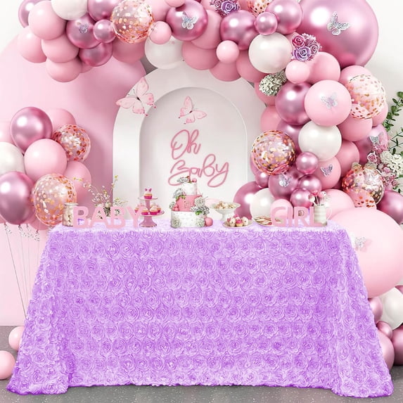 Byujiro 47" 3D Rose Floral Tablecloth Textured Petal Fabric Table Cover Elegant Decorative Table Cloth for Wedding, Cake Table, Sign-In Table, Banquet, Party & Hotel Events