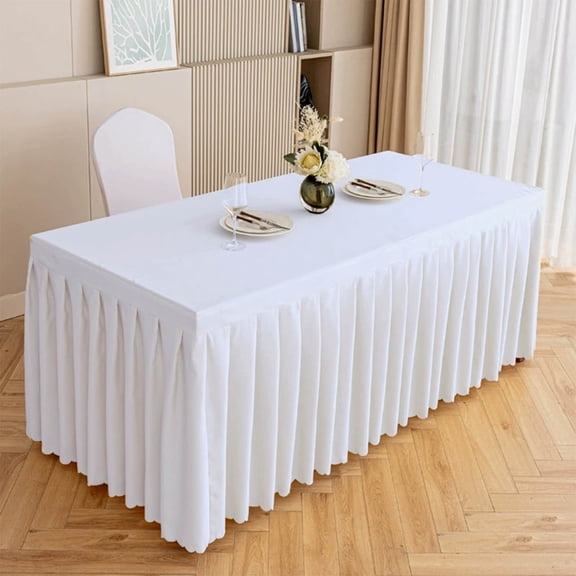 Byujiro 48"x16"x30" Pleated Table Skirt Dustproof & Wrinkle Resistant Table Cover Decorative Tablecloth for Conference, Banquet, Wedding, Picnic, Home & Outdoor Events, Easy to Install, Reusable