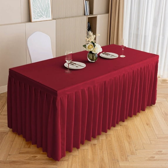 Byujiro 48"x16"x30" Table Skirt with Top Cover, Pleated Tablecloth for Rectangle Tables, Dustproof Decorative Table Cover for Banquet, Wedding, Conference, Party, Picnic, Home & Outdoor Events