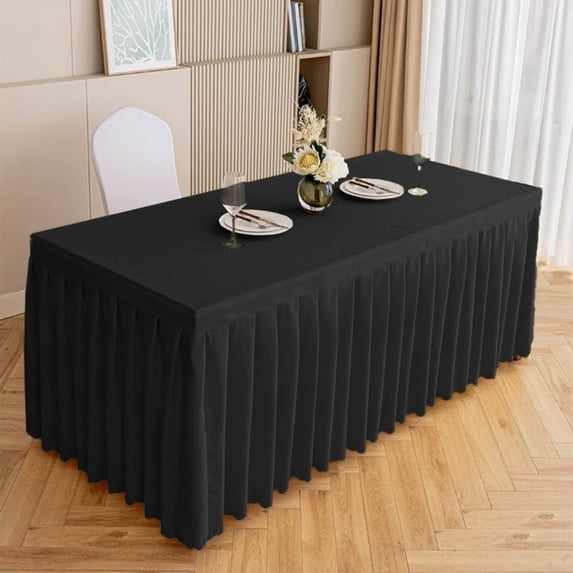 Byujiro 48"x16"x30" Table Skirt with Top Cover, Pleated Tablecloth for Rectangle Tables, Dustproof Decorative Table Cover for Banquet, Wedding, Conference, Party, Picnic, Home & Outdoor Events