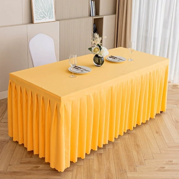 Byujiro 48"x16"x30" Table Skirt with Top Cover, Pleated Tablecloth for Rectangle Tables, Dustproof Decorative Table Cover for Banquet, Wedding, Conference, Party, Picnic, Home & Outdoor Events