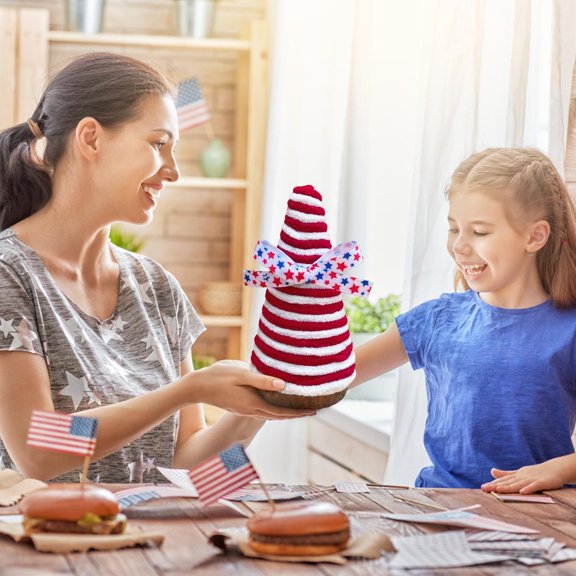 Byujiro 4th of July Patriotic Handmade Cone Tabletop Ornaments Yarn Wrapped Rustic Mini Tree Decor Patriotic Decorations for Table, Shelf, Tray & Independence Day Memorial Day Party