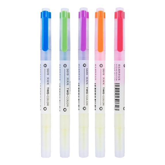 Byujiro 5-Count Dual-Tip Highlighter Set Double-Ended Chisel & Fine Tip Markers for Highlighting, Underlining, Note-Taking & Art Projects