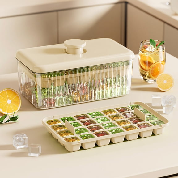 Byujiro 56-Cavity Double Layer Ice Maker Box with Storage Container, Large Capacity Silicone Freeze Tray, Fridge Ice Storage Organizer for Summer Beverages, Bar Cocktails, Family Gatherings