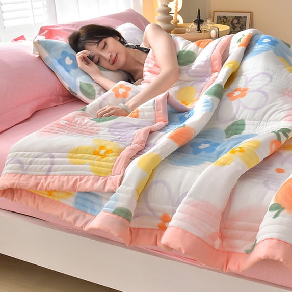 Byujiro 59x79 Inch Cool Touch Summer Cooling Blanket Lightweight Quilted Air Conditioner Comforter Soft Breathable Printed Thin Quilt for Hot Sleepers, Bed & Home Use