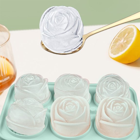 Byujiro 6-Cavity Rose Shaped Silicone Ice Mold Reusable Ice Making Tray for Whiskey, Cocktails, Beverage Chilling & Home Bar Decor