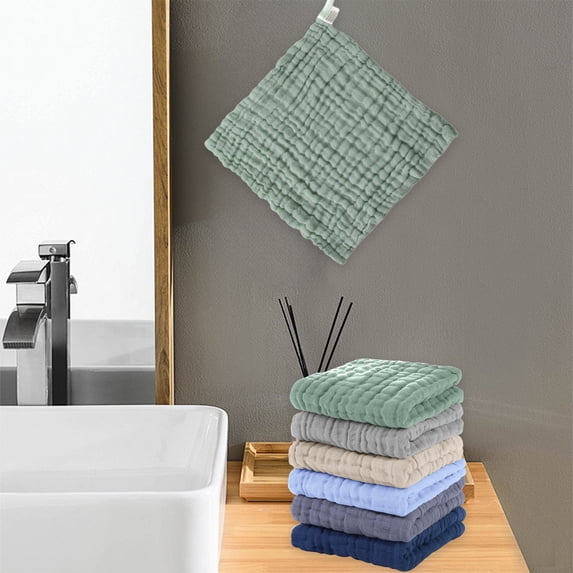 Byujiro 6-Pack Cotton Washcloths 12"x12" Soft 6-Layer Gauze Towels Absorbent Quick Dry Lint-Free Face Towels, Reusable Cleaning Cloths, Multi-Use Towels for Bathroom, Kitchen & Daily Use