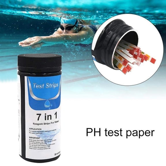 Byujiro 7 in 1 Pool Test Strips 50-Count Pool Water Quality Test Kit, Accurate Water Testing Strips for Pool, Spa, Hot Tub & Aquarium, Detects pH, Alkalinity & More Pool Maintenance Accessory