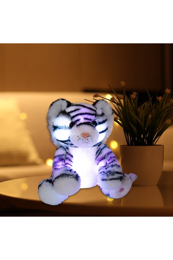 7.9" Glowing Tiger Plush Toy LED Light Up Stuffed Animal Cute Night Light Birthday Gift Without Battery
