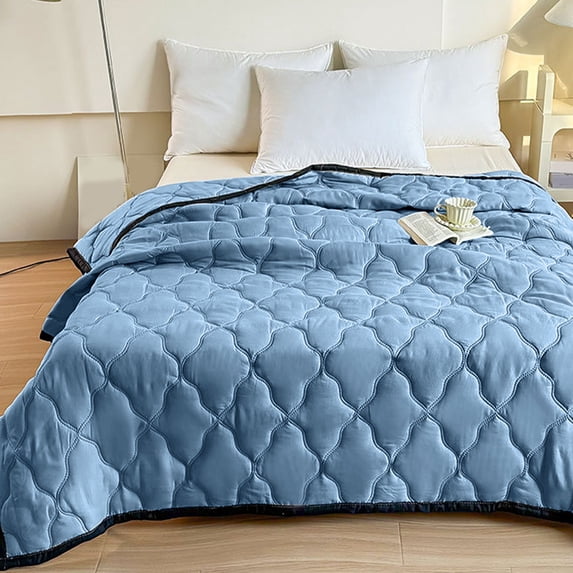Byujiro 79x91 Inch Washed Cotton Summer Cooling Blanket Machine Washable Lightweight Air Conditioner Comforter Soft Breathable Quilted Thin Quilt for Queen Size Bed, Home Use