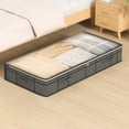 thumbnail image 1 of Byujiro 90L Under Bed Clothes Storage Box Flat Foldable Fabric Organizer Bin with Clear Visual Window, Double Zipper & Handles, Dustproof Low Profile Container for Seasonal Garments, Bedding Linens, 1 of 6