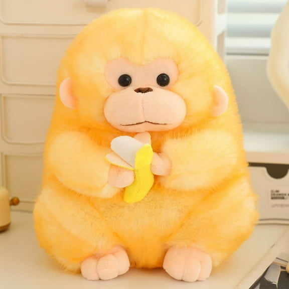 Byujiro 9in Realistic Golden Monkey Plush Toy Eating Bananas Stuffed Animal for Boys and Girls Holiday Birthday Gifts Pranks Funny Toys Soothing Sleep