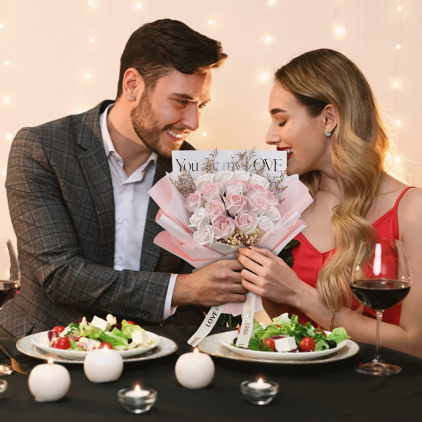 Byujiro Artificial Rose Bouquet Romantic Fake Floral Arrangements for ...