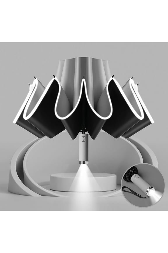 Auto Open Close Inverted Umbrella with Reflective Strips & LED Flashlight Sun & Rain Umbrella Windproof 10-Rib Reverse Umbrella for Night Commute & Outdoor Use