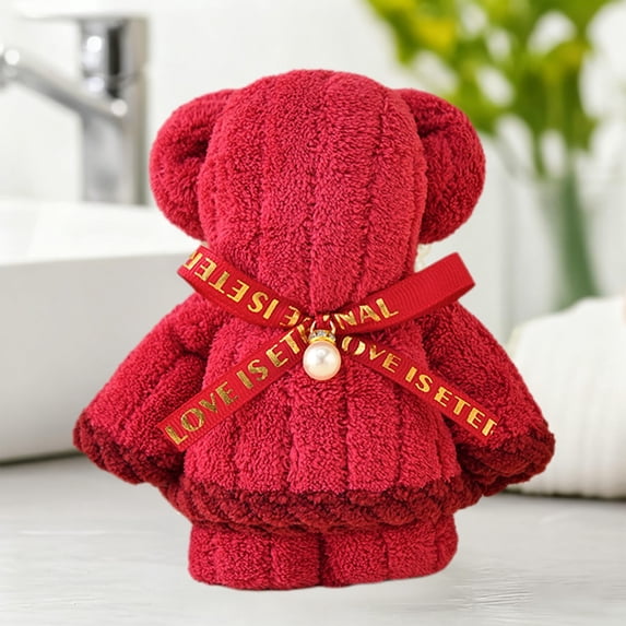 Byujiro Bear-Shaped Towel 5"x3.5" Soft Absorbent Coral Fleece Towel Cute Folded Bear Towels with Ribbon, Perfect for Wedding Favors, Christmas, Thanksgiving, Party Souvenirs