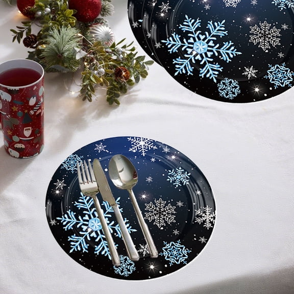Byujiro Black Snowflake Paper Plates Tableware Set Winter Snowflake Party Tableware Supplies Birthday Party Tableware Set Christmas Decorations