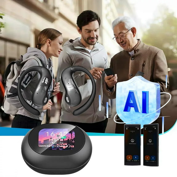 Byujiro Bluetooth Earbuds Smart Translation Earphones Wireless Earbuds - Open Noise Canceling Bluetooth Earphones with Screen No In-ear Noise Cancelling Earbuds