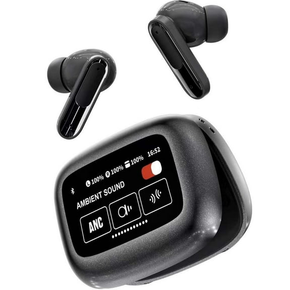 Byujiro Bluetooth Earbuds Wireless 5.4 Earphone LCD Full-Color Screen Control Active ANC Noise Reduction Headset BT5.4 In-Ear Suitable for Calls Gaming Music and Sports