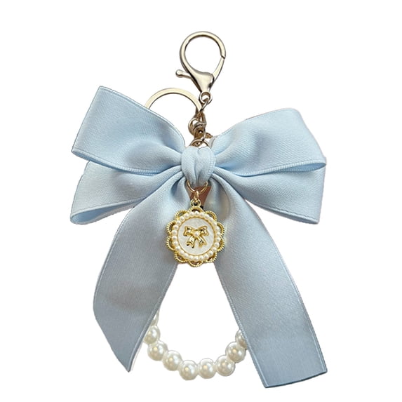 Byujiro Bow Keychain with Pearl Chain Elegant Ribbon Bow Bag Charm for Women Fashion Purse & Backpack Accessory