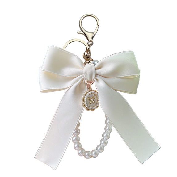 Byujiro Bow Keychain with Pearl Chain Elegant Ribbon Bow Bag Charm for Women Fashion Purse & Backpack Accessory