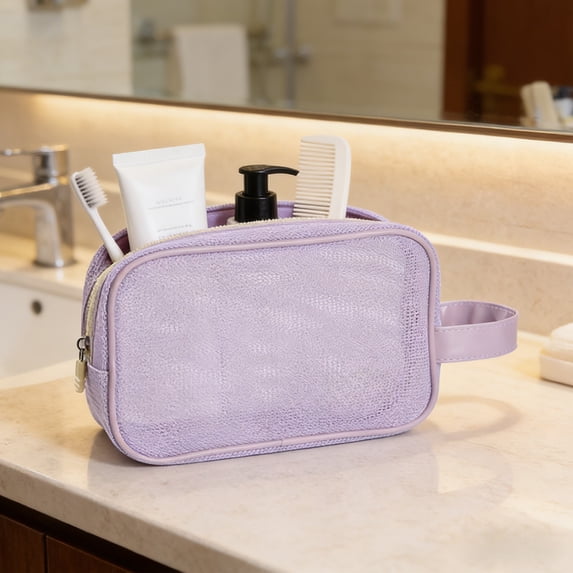 Byujiro Breathable Mesh Travel Toiletry Pouch Portable Zippered Cosmetic Bag Lightweight Organizer with Handle for Daily & Trips