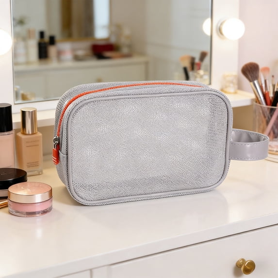 Byujiro Breathable Mesh Travel Toiletry Pouch Portable Zippered Cosmetic Bag Lightweight Organizer with Handle for Daily & Trips