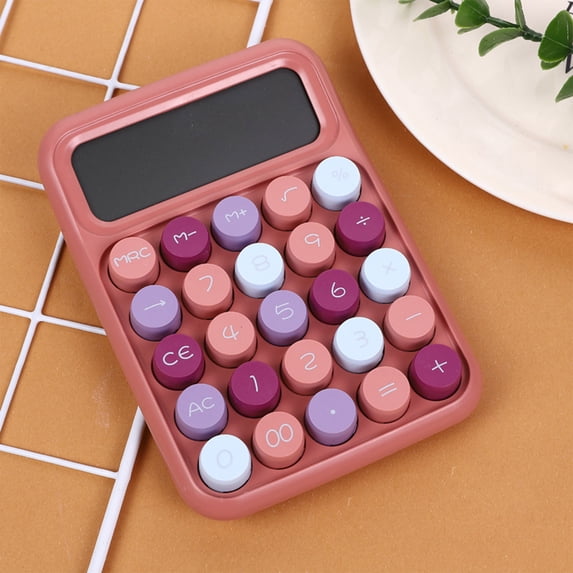 Byujiro Calculator Cute Portable Basic Calculator with Clear Large LCD Display, Silent Easy-Press Round-Key Calculator for Students, Office, School & Daily Math Use