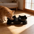 thumbnail image 1 of Byujiro Cat-Shaped Elevated Double Cat Bowls Neck-Friendly Feeding & Watering Set with Raised Stand, Anti-Slip Base, Durable Plastic for Small Pets, Easy to Clean, 1 of 6